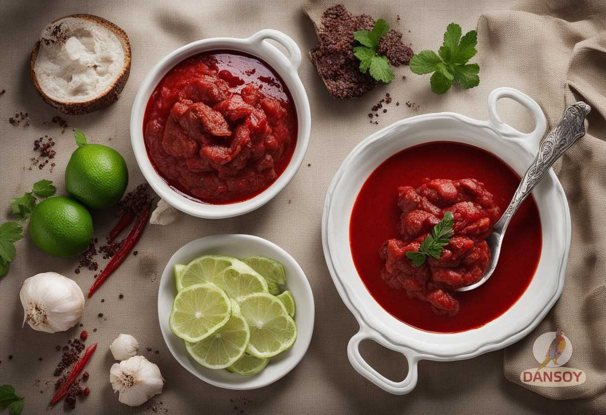 Bölüm için örnek resim: 14 Gastronomik İnci: 1. Limonlu balzamik krema soslu pancar çorbası - Ukrayna yemekleri için soslar