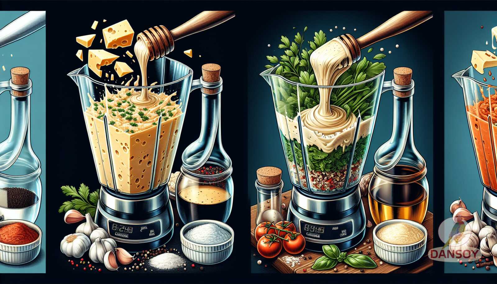 Illustration pour la section : Broyer le fromage, la crème et l'ail dans un mixeur ou avec de l'aide - sauces sans glucides